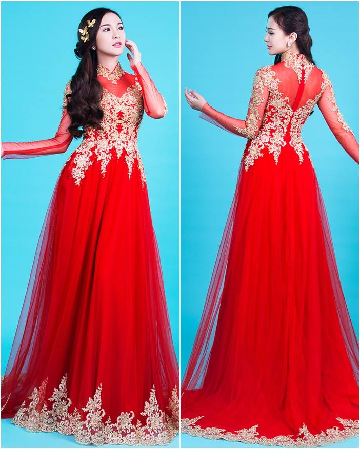 áo dài cưới cao cấp màu đỏ HA 02 được bán và cho thuê với giá cực tốt
