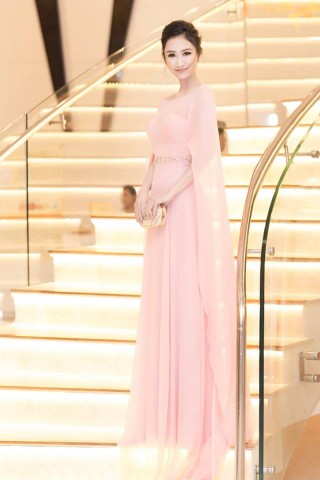 Đầm váy dạ hội cao cấp màu hồng pastel DH- 067