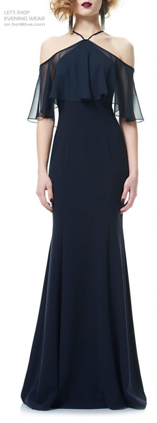 Đầm váy dạ hội cổ yếm màu xanh đen DH-045