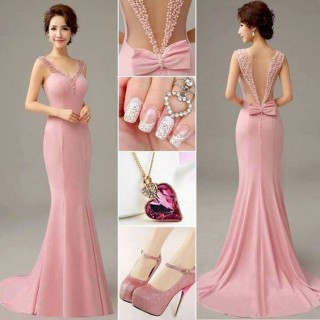 Đầm váy dạ hội màu hồng pastel DH-051