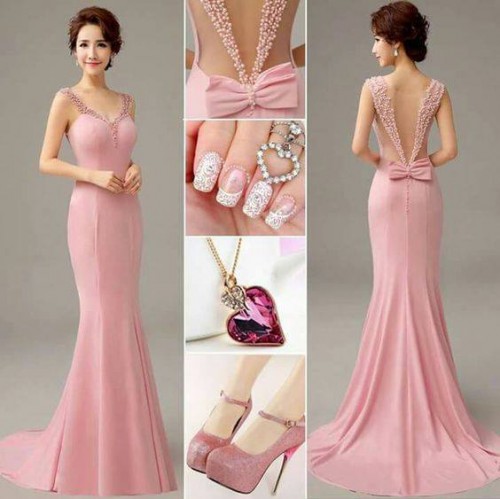 Đầm váy dạ hội màu hồng pastel DH-051