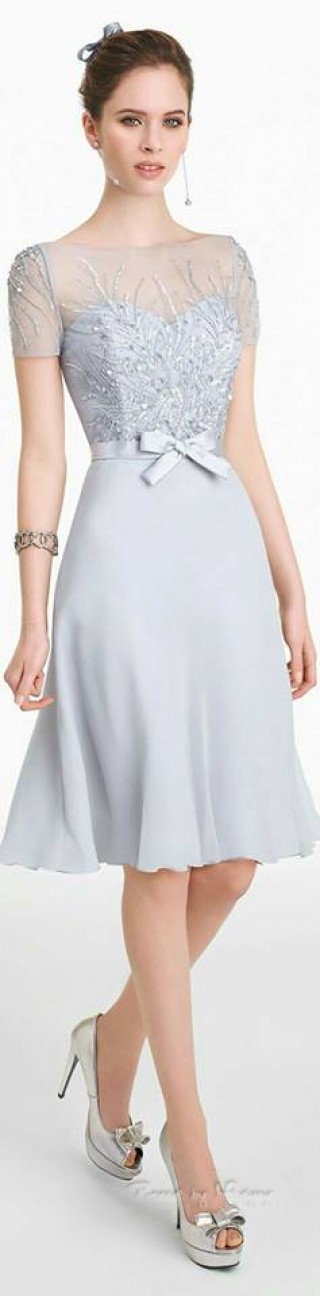 đầm váy dạ hội ngắn cao cấp màu xám trắng DH- 068