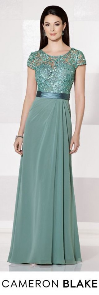 Đầm váy dạ hội trung niên phối ren cao cấp màu xanh DH-041