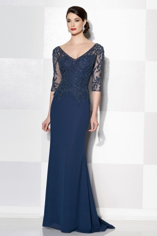 Đầm váy dạ hội trung niên tay lỡ màu xanh DH-042