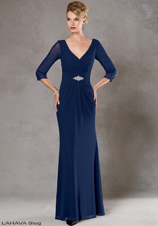 Đầm váy dạ hội trung niên tay lỡ màu xanh DH-044