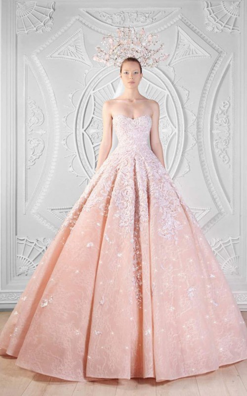 Váy Áo cưới công chúa cúp ngực tùng múi hồng pastel thanh lịch ST-041